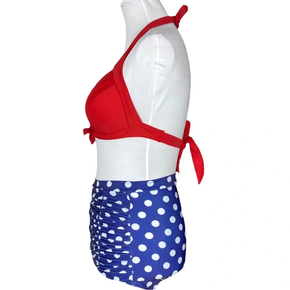 Aixy Women’s NWT Two Piece Retro High Waisted Polka Dot Bikini Swimsuit - Picture 3 of 16
